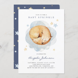 Cute Watercolor Sleeping Baby Fox Baby Sprinkle Invitation