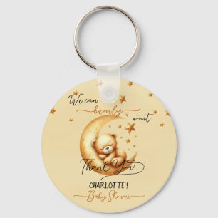 Cute Watercolor Sleeping Bear On Moon Baby Shower Keychain