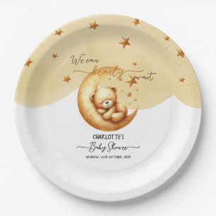 Cute Watercolor Sleeping Bear On Moon Baby Shower Paper Plates