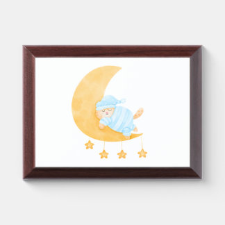 Cute Watercolor Sleeping Cat on Crescent Moon Award Plaque