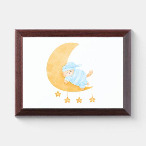 Cute Watercolor Sleeping Cat on Crescent Moon Award Plaque