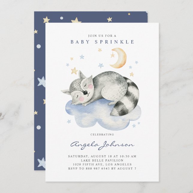 Cute Watercolor Sleeping Raccoon Baby Sprinkle Invitation (Front/Back)