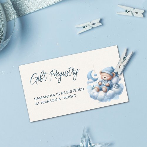 Cute watercolor sleepy bear baby shower registry enclosure card