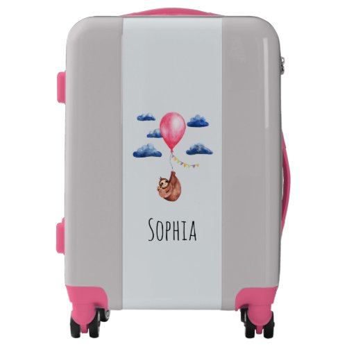 Cute Watercolor Sloth Animal Name Kids Luggage