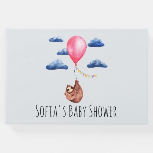 Cute Watercolor Sloth Mother and Name Baby Shower Guest Book