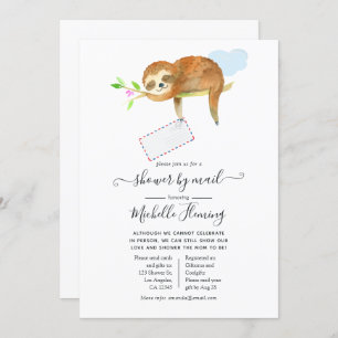 Cute Watercolor Sloth themed Baby Shower by Mail Invitation
