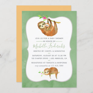 Cute Watercolor Sloth themed Baby Shower Invite