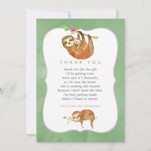 Cute Watercolor Sloth themed Baby Shower Thank You