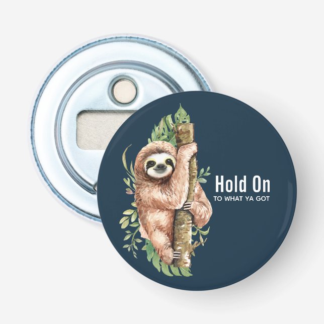 Cute Watercolor Sloth & Tropical Leaves Bottle Opener (Front)