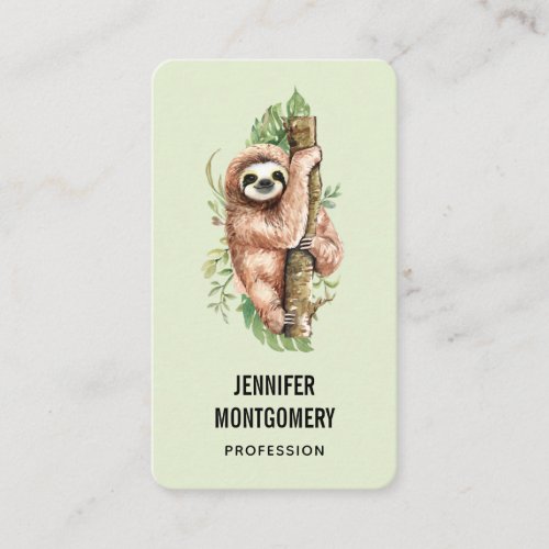 Cute Watercolor Sloth  Tropical Leaves Business Card