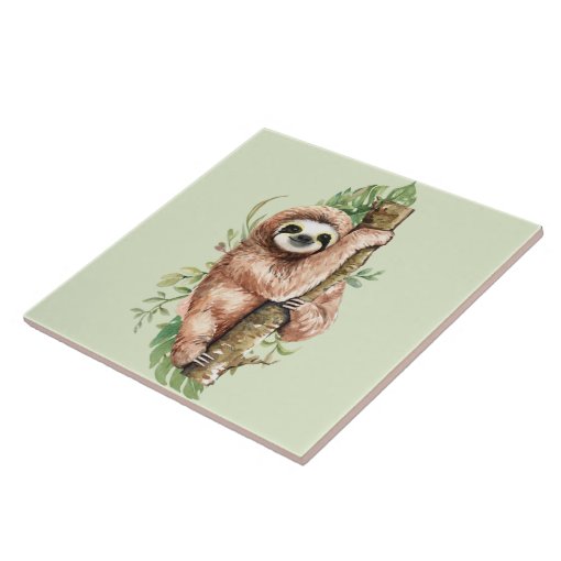 Cute Watercolor Sloth And Tropical Leaves Ceramic Tile Zazzle