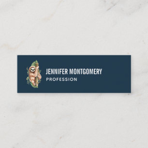 Cute Watercolor Sloth & Tropical Leaves Mini Business Card