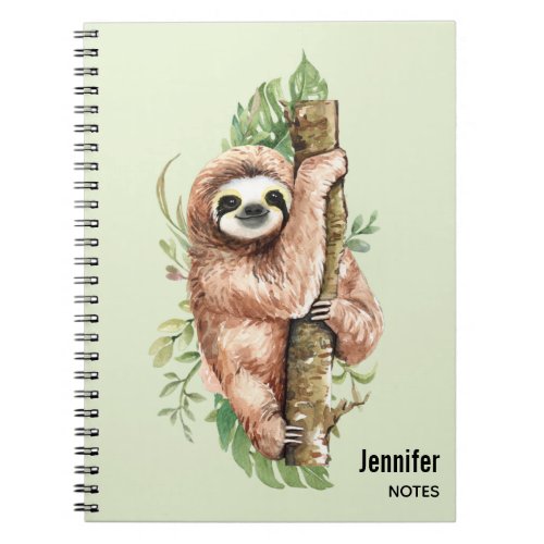 Cute Watercolor Sloth  Tropical Leaves Notebook