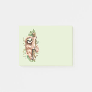 Cute Watercolor Sloth & Tropical Leaves Post-it Notes
