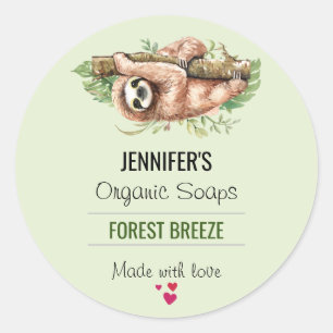 Cute Watercolor Sloth & Tropical Leaves Soap Classic Round Sticker