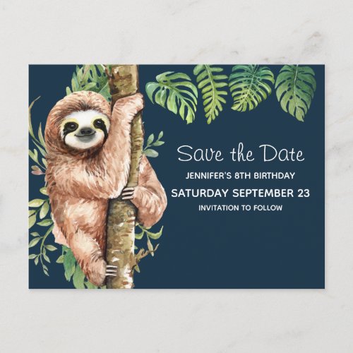 Cute Watercolor Sloth  Tropical Leaves STD Invitation Postcard