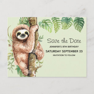 Cute Watercolor Sloth & Tropical Leaves STD Invitation Postcard