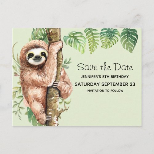 Cute Watercolor Sloth  Tropical Leaves STD Invitation Postcard