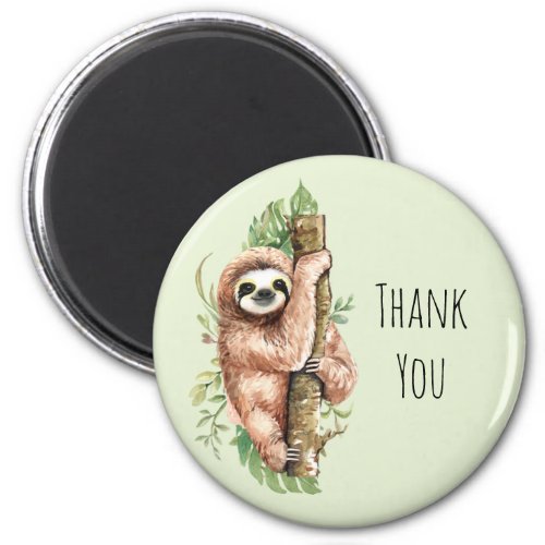Cute Watercolor Sloth  Tropical Leaves Thank You Magnet