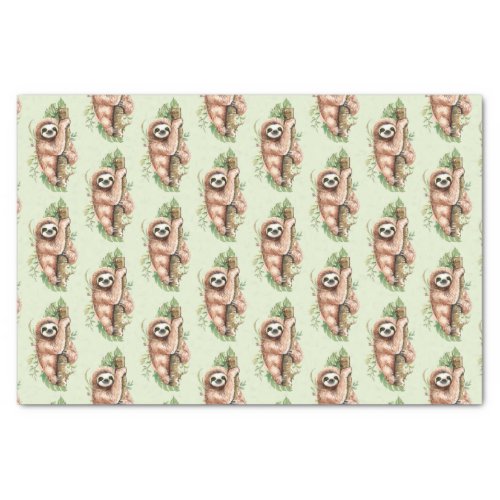 Cute Watercolor Sloth  Tropical Leaves Tissue Paper