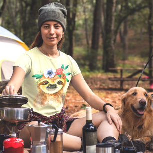 Cute Watercolor Sloth With a Wreath of Flowers T-Shirt