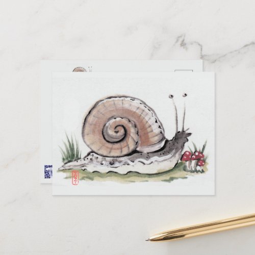 Cute Watercolor Snail Nature Animal Postcard