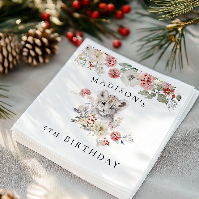 Cute Watercolor Snow Leopard Birthday Party Napkins (Creator Uploaded)
