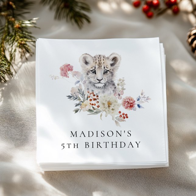 Cute Watercolor Snow Leopard Birthday Party Napkins (Creator Uploaded)