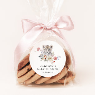 Cute Watercolor Snow Leopard Winter Baby Shower Classic Round Sticker