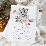 Cute Watercolor Snow Leopard Winter Birthday Party Invitation<br><div class="desc">Invite guests to celebrate the birthday boy or girl with these adorable winter baby animal birthday party invitations. The winter birthday party invite features a watercolor illustration of a baby snow leopard surrounded by winter white flowers, red holly berries, and lush green leaves. Personalize the snow leopard birthday party invitations...</div>