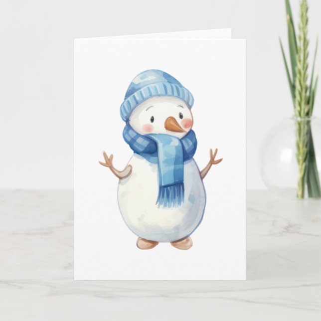 Cute Watercolor Snowman Card (Front)