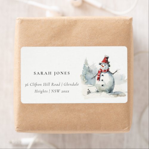Cute Watercolor Snowman Christmas Address Label