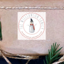 Cute Watercolor Snowman Family Name Polka Dot