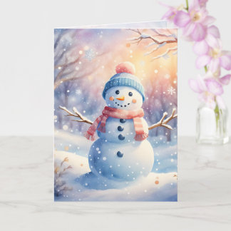 Cute Watercolor Snowman in Winter Wonderland Card