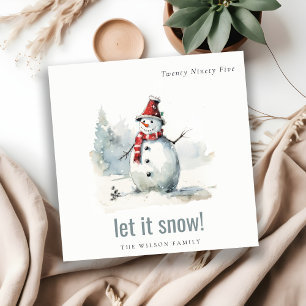 Cute Watercolor Snowman Let It Snow Christmas Holiday Card