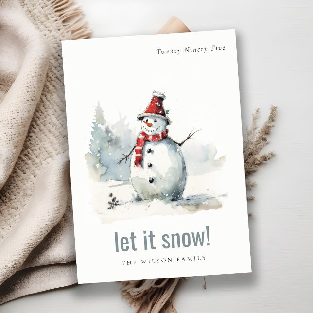 Cute Watercolor Snowman Let It Snow Christmas Holiday Card (Creator Uploaded)
