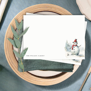 Cute Watercolor Snowman Let It Snow Christmas Note Card