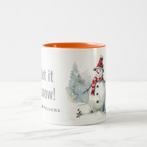 Cute Watercolor Snowman Let It Snow Christmas Two_Tone Coffee Mug