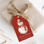 Cute Watercolor Snowman Merry Christmas Gift Tags<br><div class="desc">Add a festive touch to your holiday gifts and Christmas party favors with our rustic snowman gift tags. The gift tags feature a watercolor snowman wearing a brown winter hat with a red and white scarf. Personalize the cute snowman gift tags with a custom greeting (currently shown as "Merry Christmas")...</div>