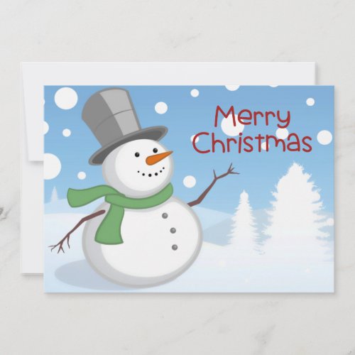 Cute Watercolor  Snowman Merry Christmas Holiday Card