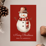 Cute Watercolor Snowman Merry Christmas Non-Photo Holiday Card<br><div class="desc">Send festive holiday greetings to your friends and family with this adorable snowman Christmas card. The non-photo holiday card features an illustration of a watercolor snowman wearing a brown winter hat with a red and white scarf. Personalize the cute snowman Christmas card with a custom greeting (currently shown as "Merry...</div>