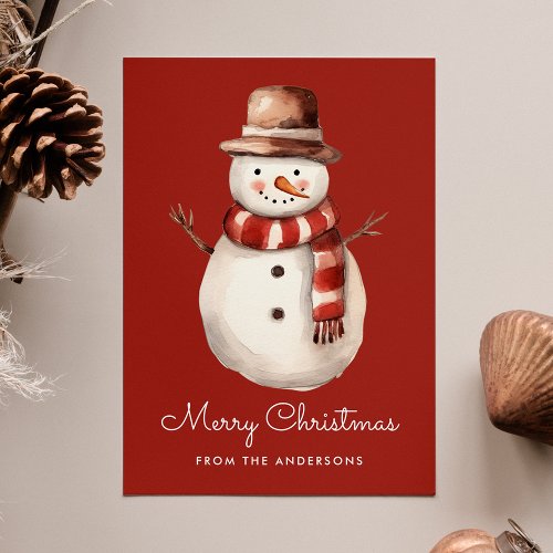 Cute Watercolor Snowman Merry Christmas Non_Photo Holiday Card