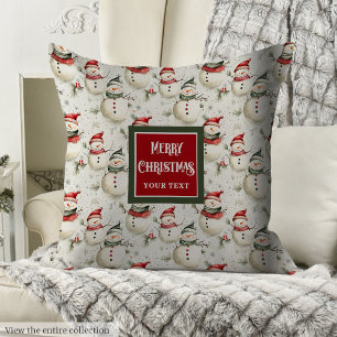Cute watercolor snowman red green Christmas pillow