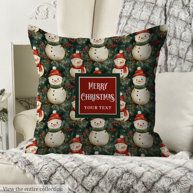 Cute watercolor snowman red green festive pillow (Cute watercolor snowman red green festive pillow)