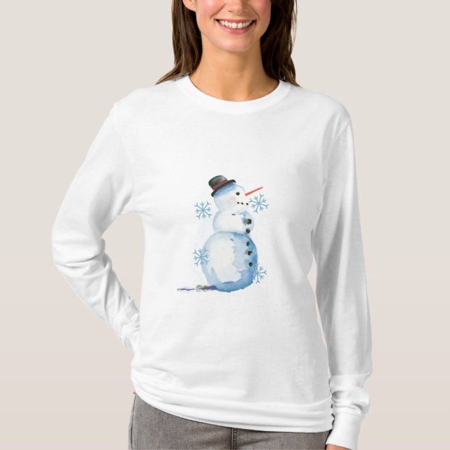 Cute Watercolor Snowman T-Shirt (Front)