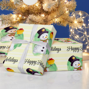 Cute Watercolor Snowman Wrapping Paper