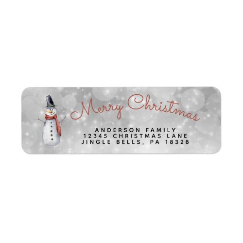 Cute Watercolor Snowy Merry Christmas Snowman Label