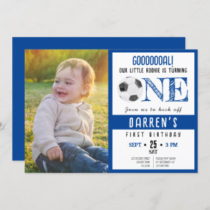 Cute Watercolor Soccer Photo 1st Birthday Invitation