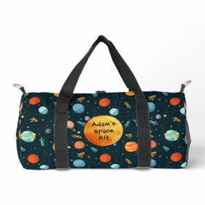 Cute Watercolor Space Planets Rockets Stars Kid's Duffle Bag