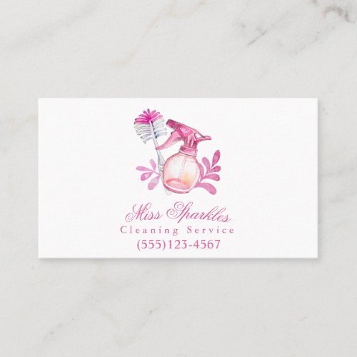 Cute Watercolor Spray Bottle Cleaning Service Business Card